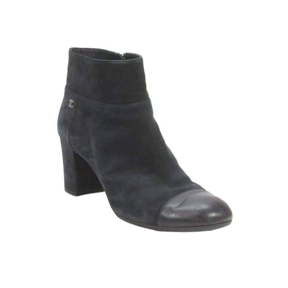 Chanel Womens Leather Square Toe Ankle Boots Black Size 39.5 9.5
